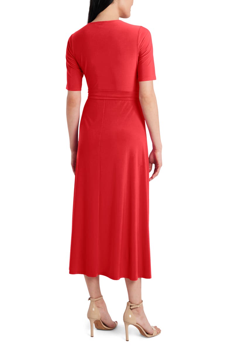 Chaus V-Neck Belted Midi Dress, Alternate, color, Red