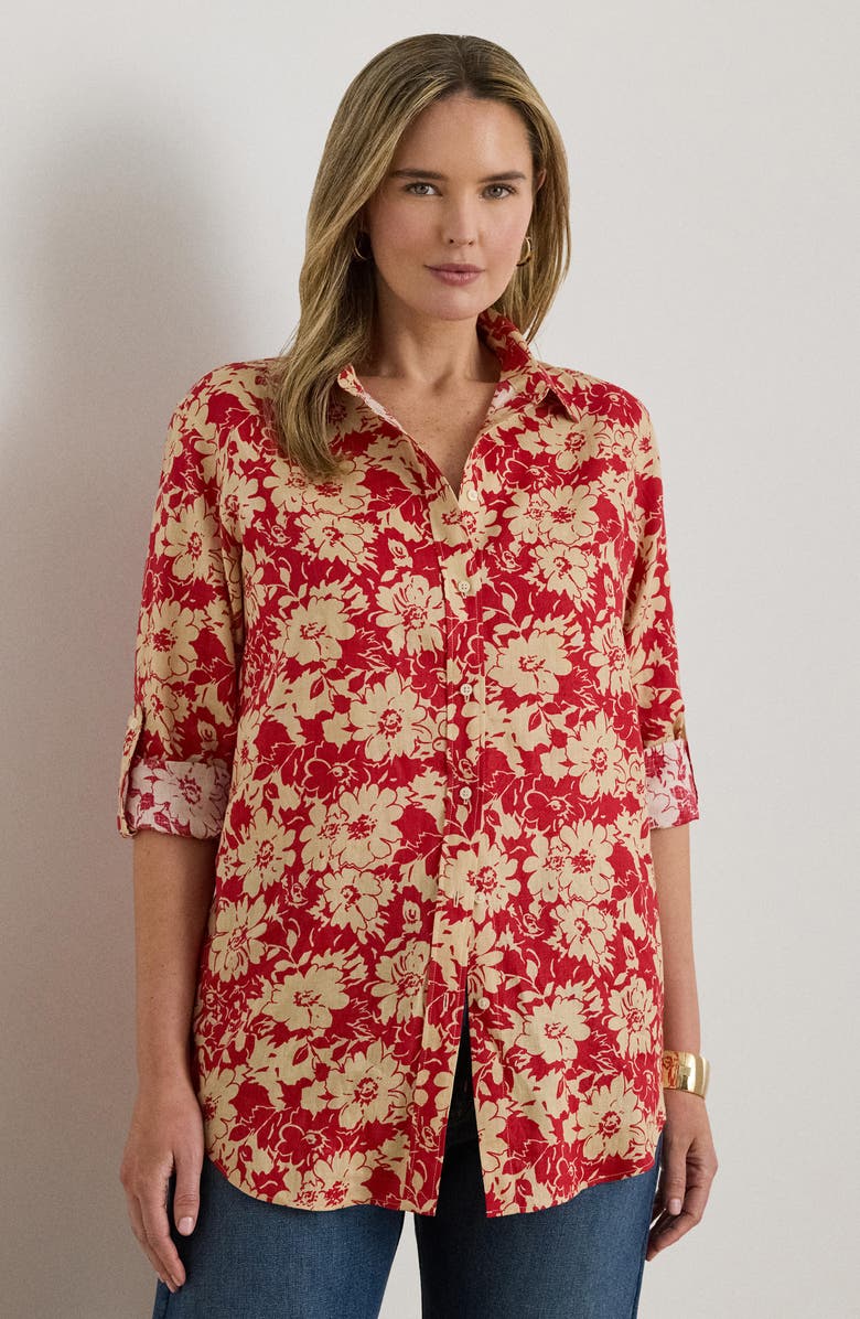 Lauren Ralph Lauren Relaxed Fit Floral Linen Shirt, Alternate, color, Red/ Beige
