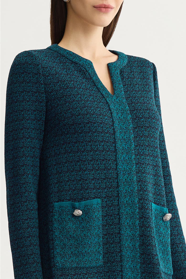 Split V Neck Jacquard Knit Dress, Alternate, color, Deep Teal