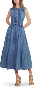 FREEMARKET Ruffle Tiered Denim Shirtdress