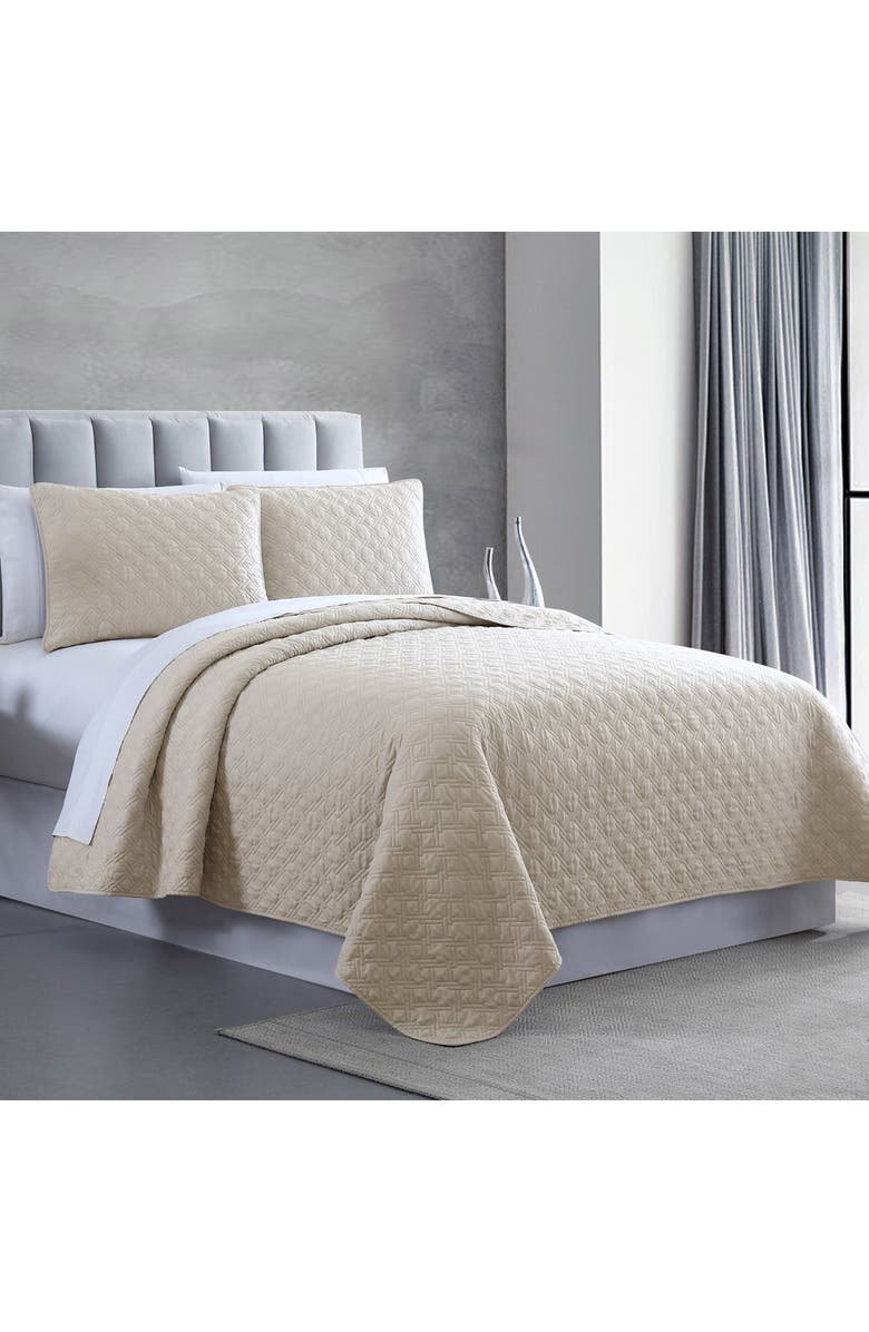 Modern Threads King Enzyme Washed Diamond Link Quilted Coverlet 3-Piece Set - Almond, Alternate, color,
