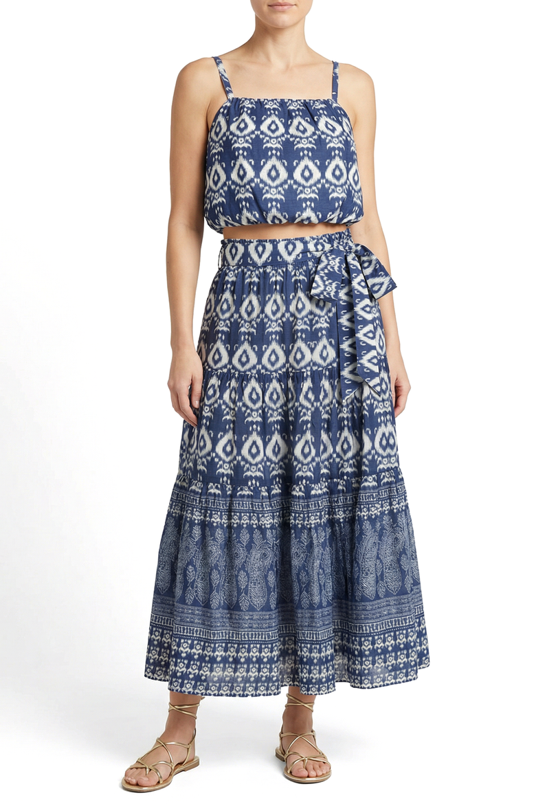 Jenni Tiered Belted Smock Waist Skirt, Alternate, color, Tivara Ikat