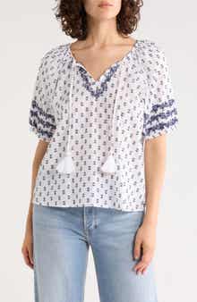 Tassel Ties Embroidered Raglan Sleeve Top