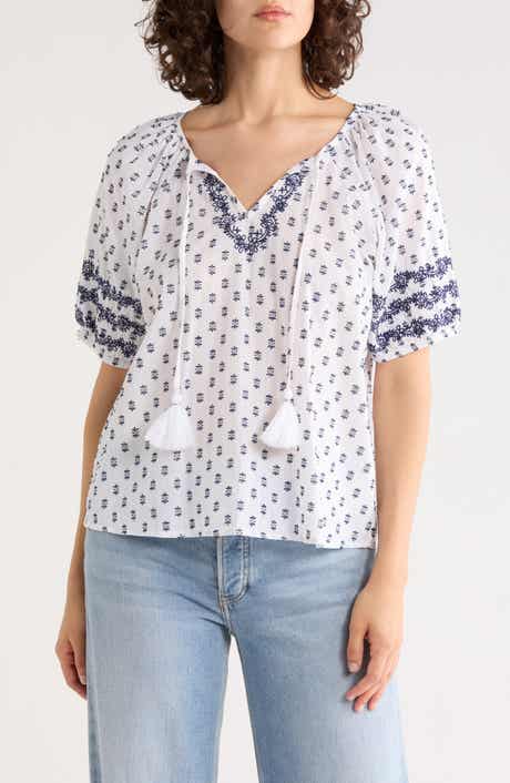 Tassel Ties Embroidered Raglan Sleeve Top