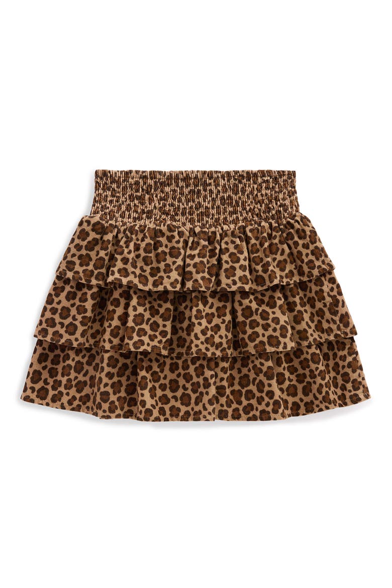 Kids' Smocked Waist Ruffle Skirt, Main, color, BROWN LEOPARD CORD