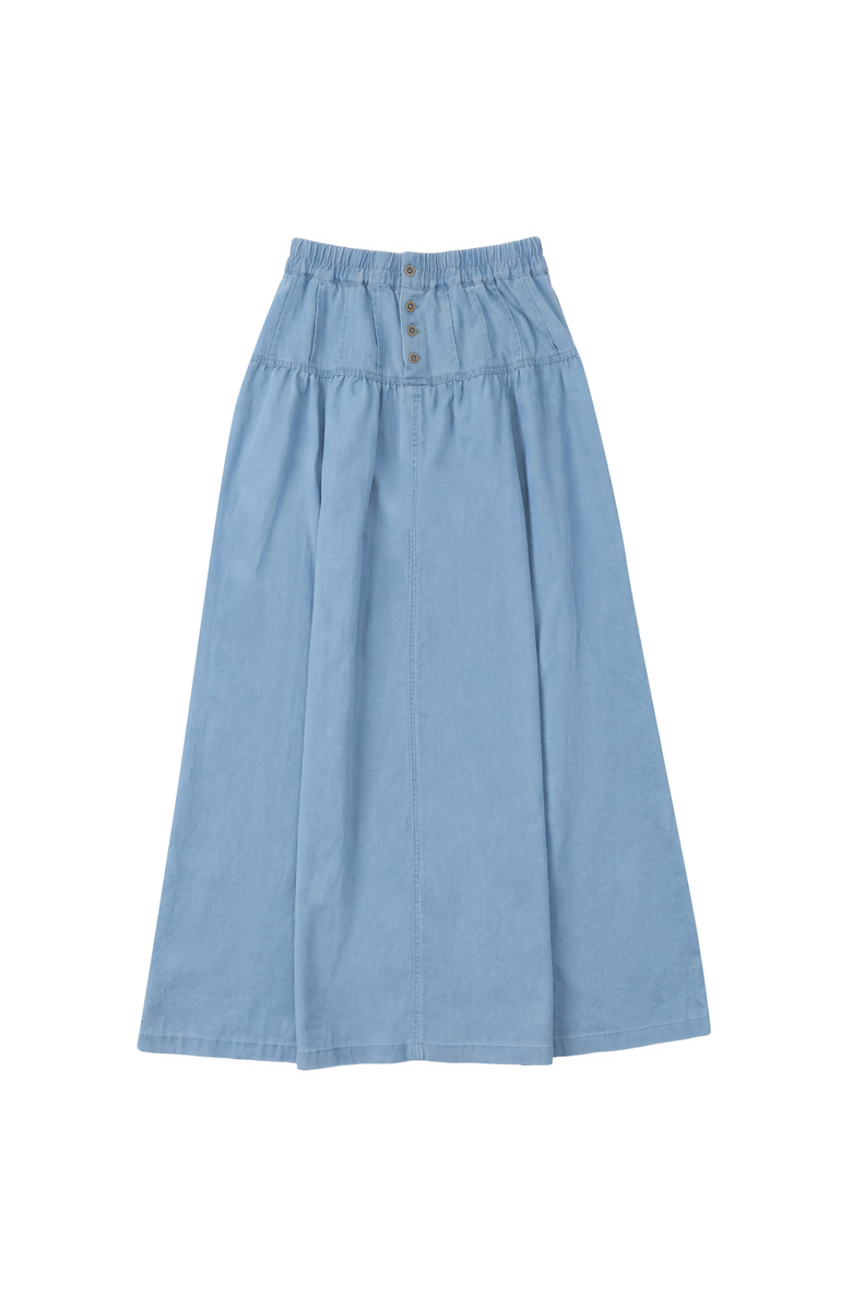 Noni Daily Button Denim Tiered A-Line Long Skirt, Main, color, Light Denim