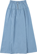 Noni Daily Button Denim Tiered A-Line Long Skirt