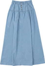 Noni Daily Button Denim Tiered A-Line Long Skirt
