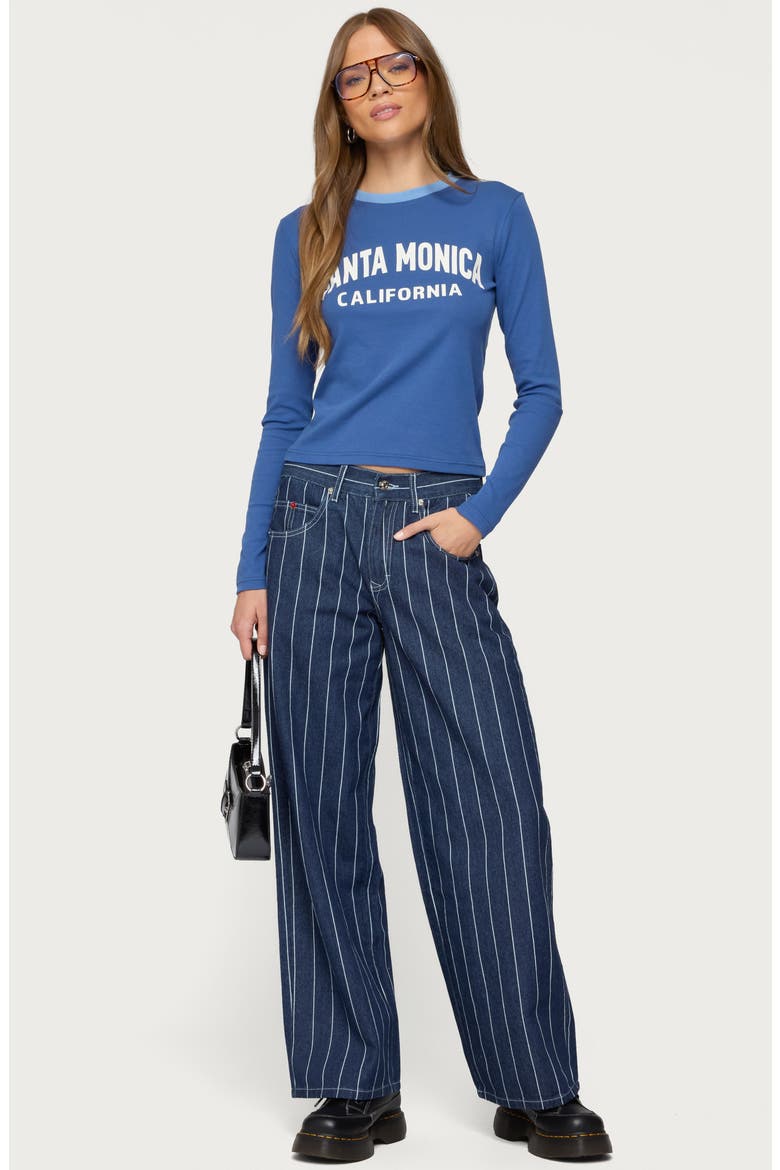 Kyler Pinstripe Wide Leg Low Rise Jeans, Alternate, color, DARK-BLUE