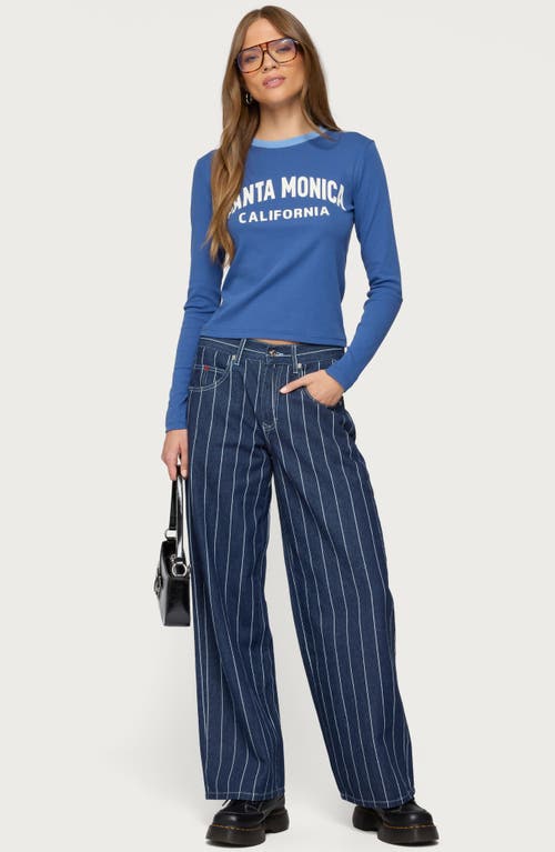 Edikted Kyler Pinstripe Wide Leg Low Rise Jeans In Blue