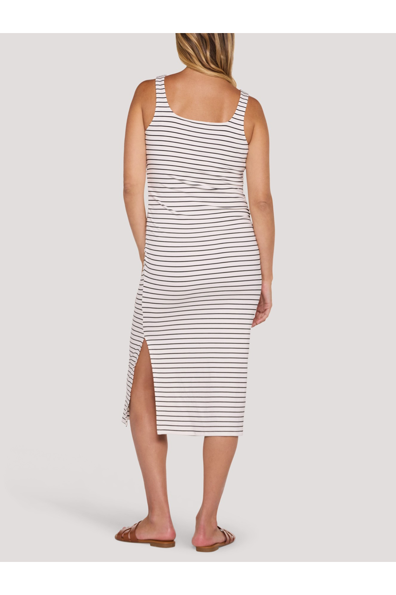 Sleeveless Side Ruched Midi Dress, Alternate, color, White & Black Stripe