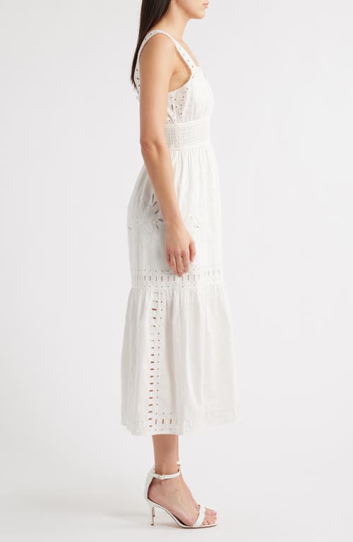 Rails Fawn Eyelet Embroidered Smocked Waist Cotton Sundress In White