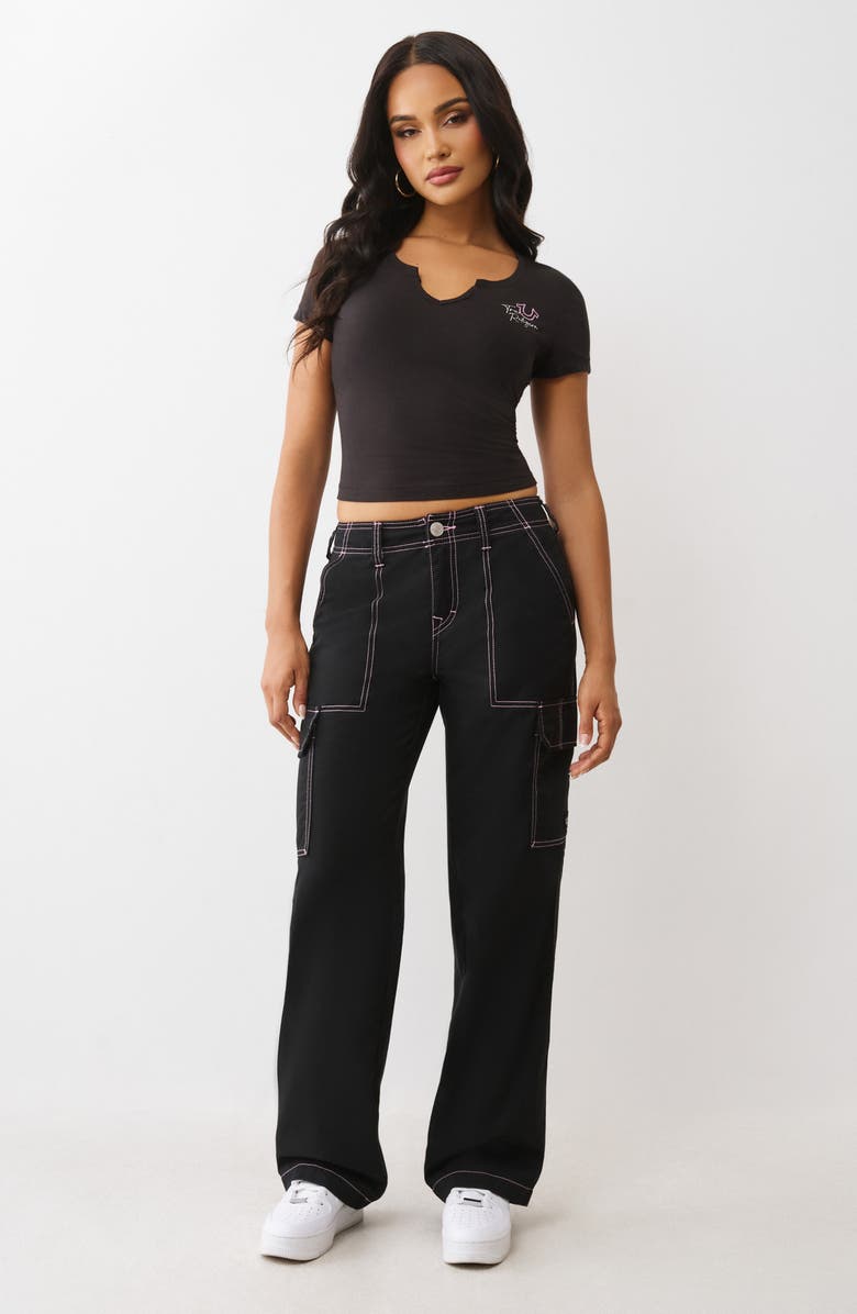 True Religion Cargo Pants, Alternate, color, Jet Black/ Moonlite Mauve