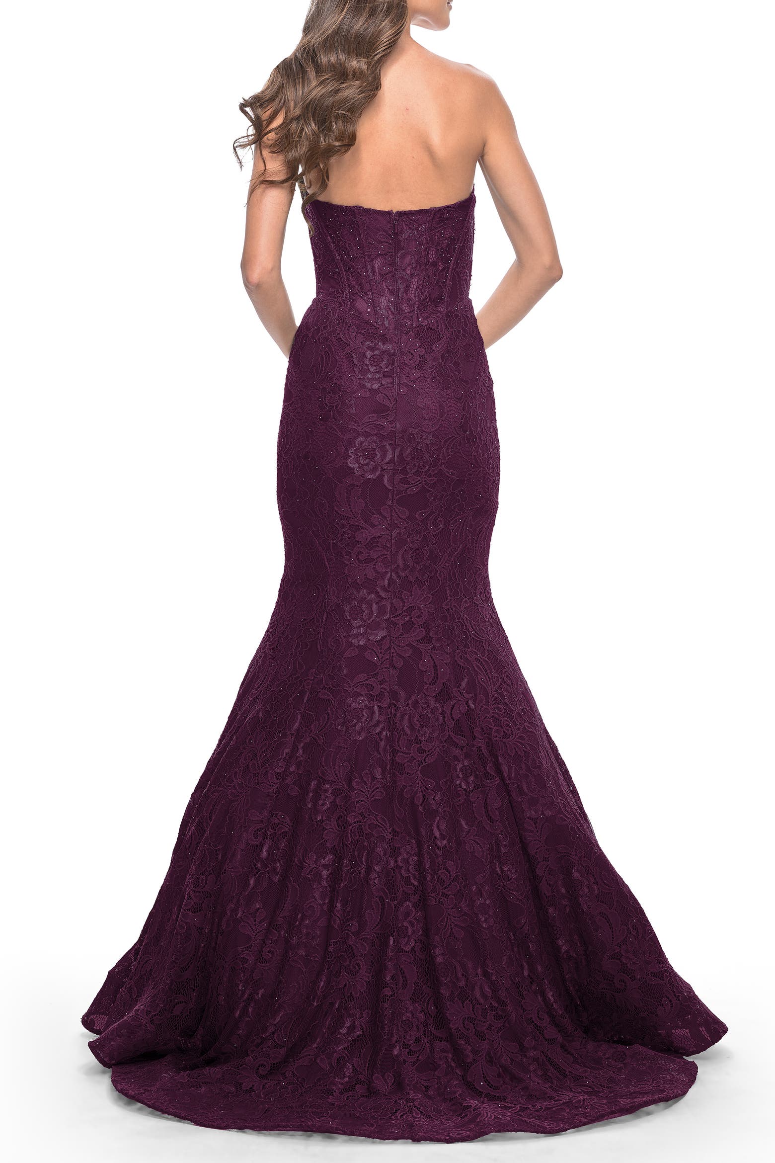 Mer Made Lids La Femme Mermaid Stretch Lace Dress with Bustier Top and Sheer Back ...