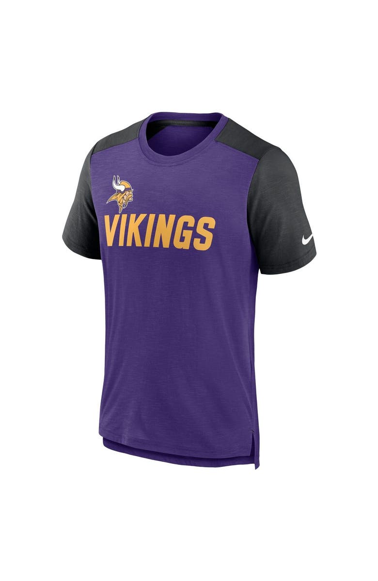 Nike Men's Nike Heathered Purple/Heathered Black Minnesota Vikings Color Block Team Name T-Shirt, Alternate, color, Heather Purple