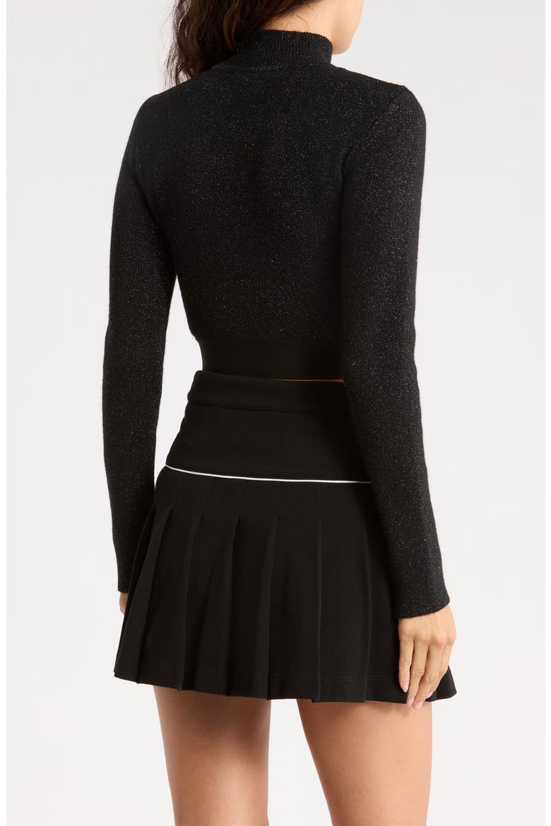Sparkle Mock Neck Long Sleeve Crop Top, Alternate, color, BLACK