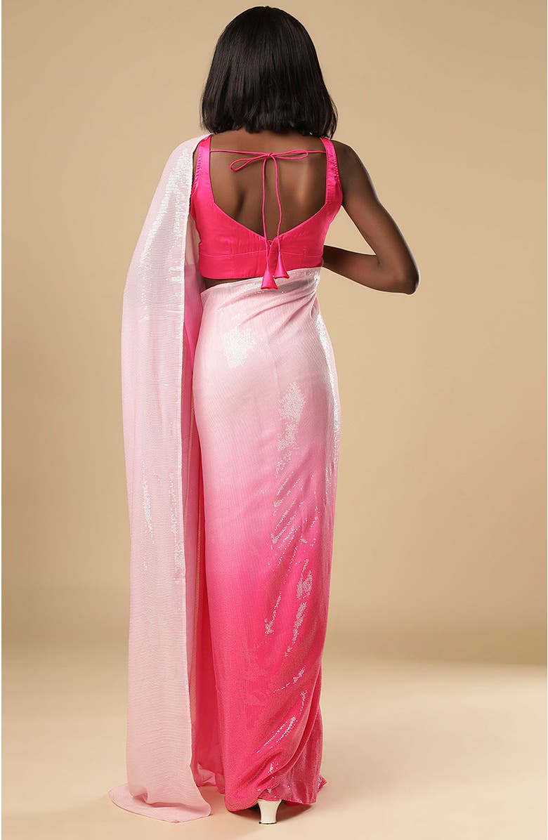 One Minute Saree<sup>®</sup> Kajol White & Pink Ombre Sequins Pre-Draped Ready to Wear Sari, Alternate, color, 