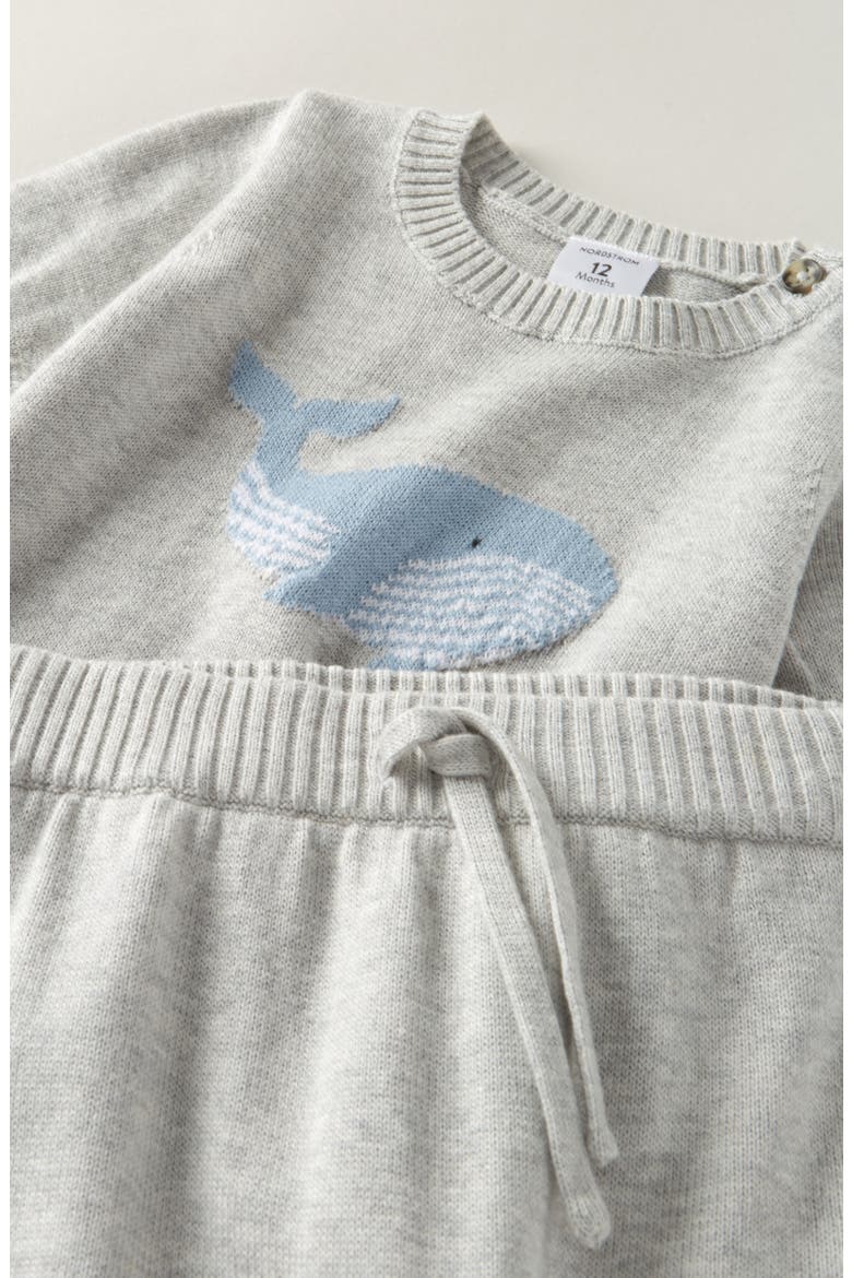 Motif Short Sleeve Cotton Blend Sweater & Shorts Set, Alternate, color, GREY LIGHT HEATHER WHALE BUDDY