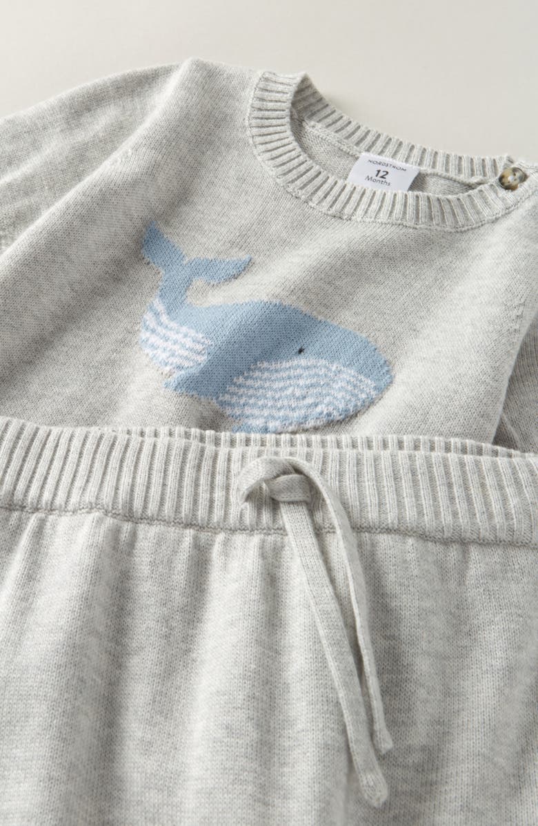 Nordstrom Motif Short Sleeve Cotton Blend Sweater & Shorts Set, Alternate, color, Grey Light Heather Whale Buddy