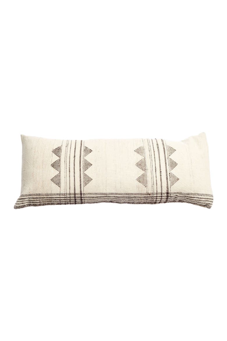 Kora White And Black Handloom Lumbar Pillow, Main, color, White