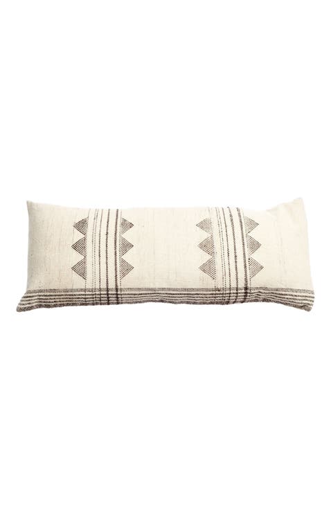 Kora White And Black Handloom Lumbar Pillow