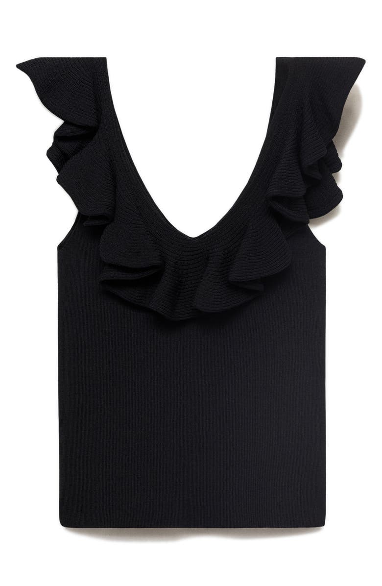 MANGO Ruffle Knit Tank, Alternate, color, Black