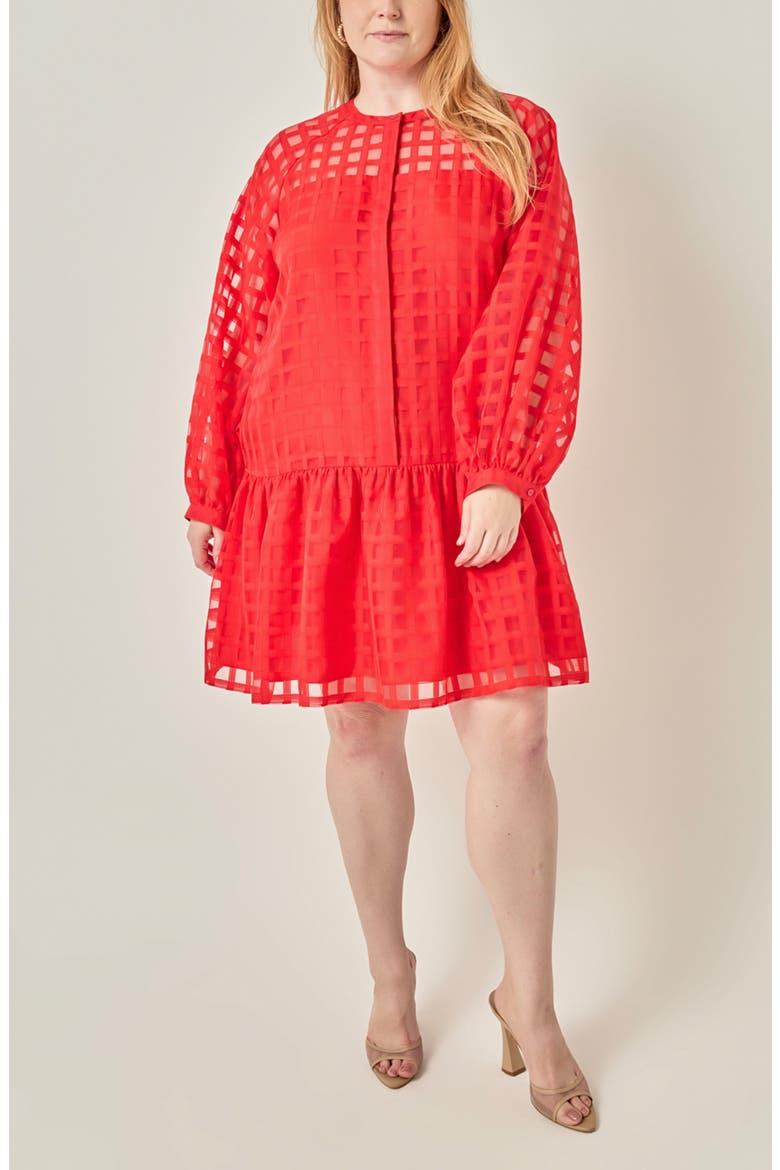 Check Organza Minidress, Alternate, color, RED