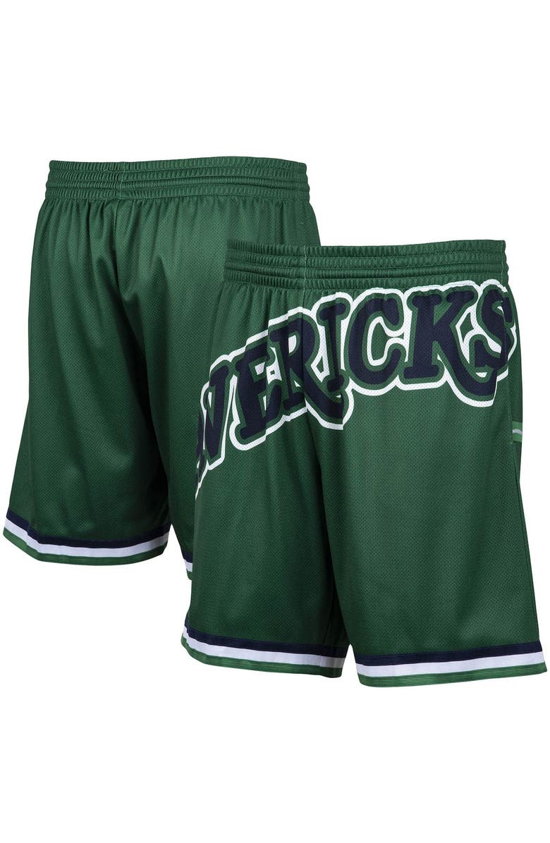 Mitchell & Ness Men's Mitchell & Ness Green Dallas Mavericks Hardwood Classics Big Face 2.0 Shorts, Main, color, 