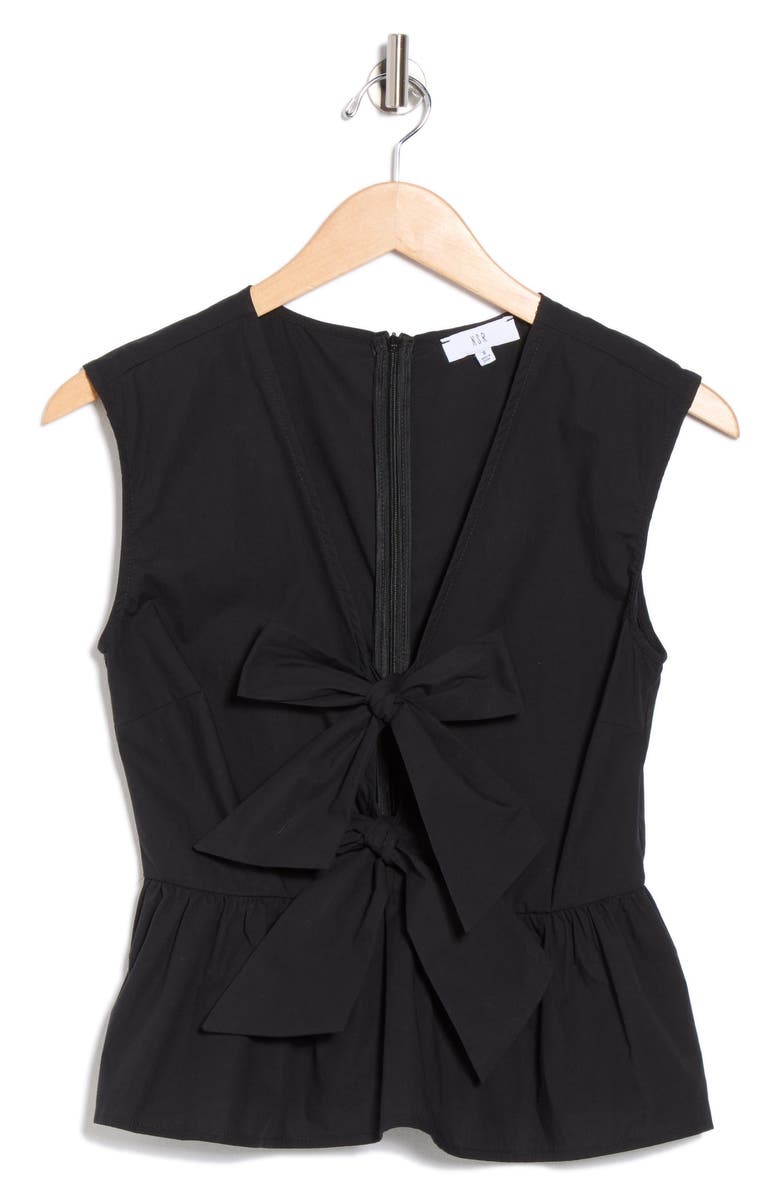 NSR Tie Front Poplin Peplum Top, Alternate, color, Black