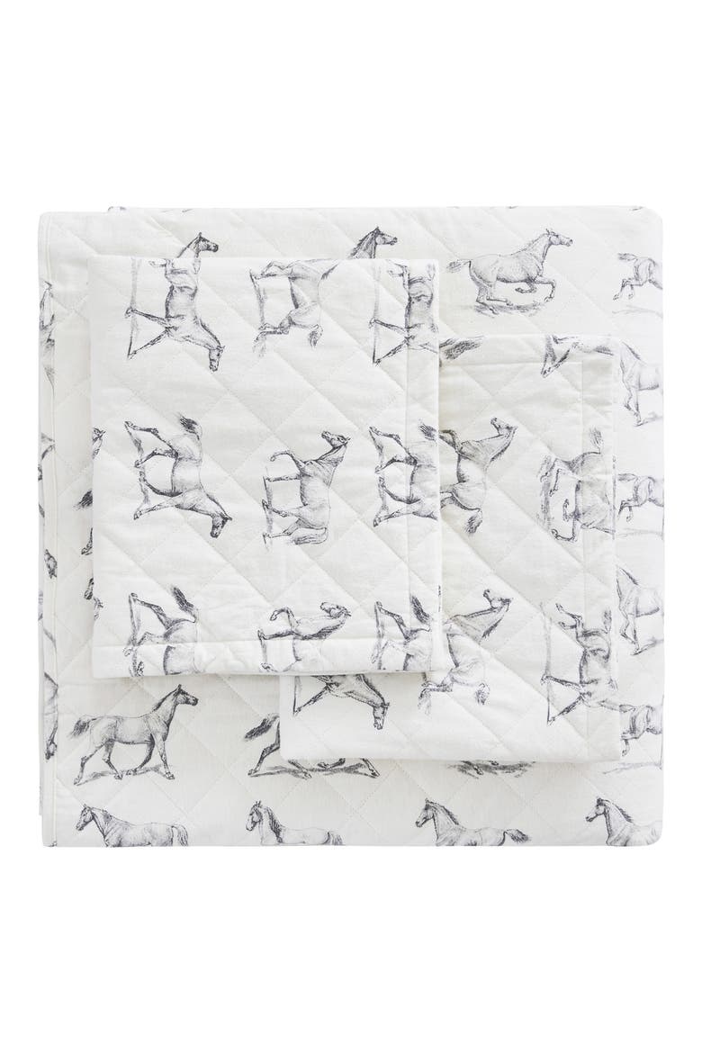 Horse Flannel Quilt & Sham Set, Main, color, GREY