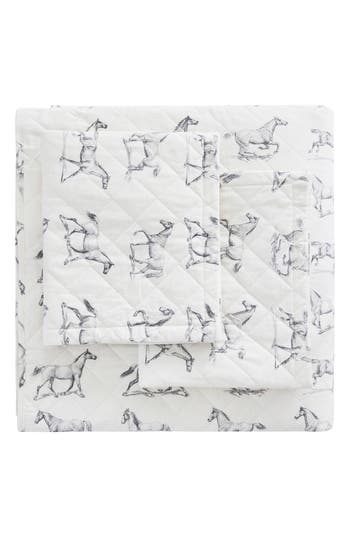 Melange Home Horse Flannel Quilt & Sham Set In White