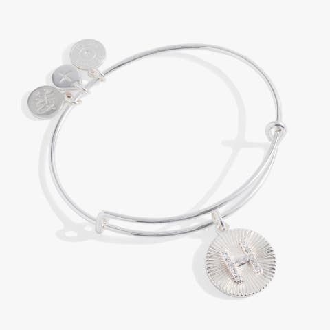 Pave Starburst Texture Initial Bangle Bracelet