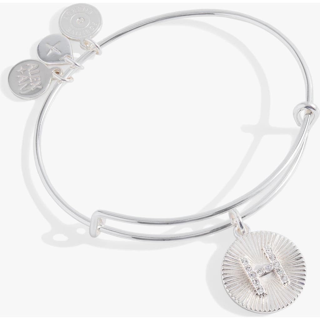 Alex And Ani Pave Starburst Texture Initial Bangle Bracelet In Silver - H