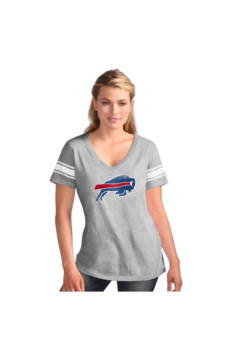 G-III 4HER BY CARL BANKS Women's G-III 4Her by Carl Banks Heather Gray Buffalo Bills First Pick Distressed V-Neck T-Shirt, Alternate, color,