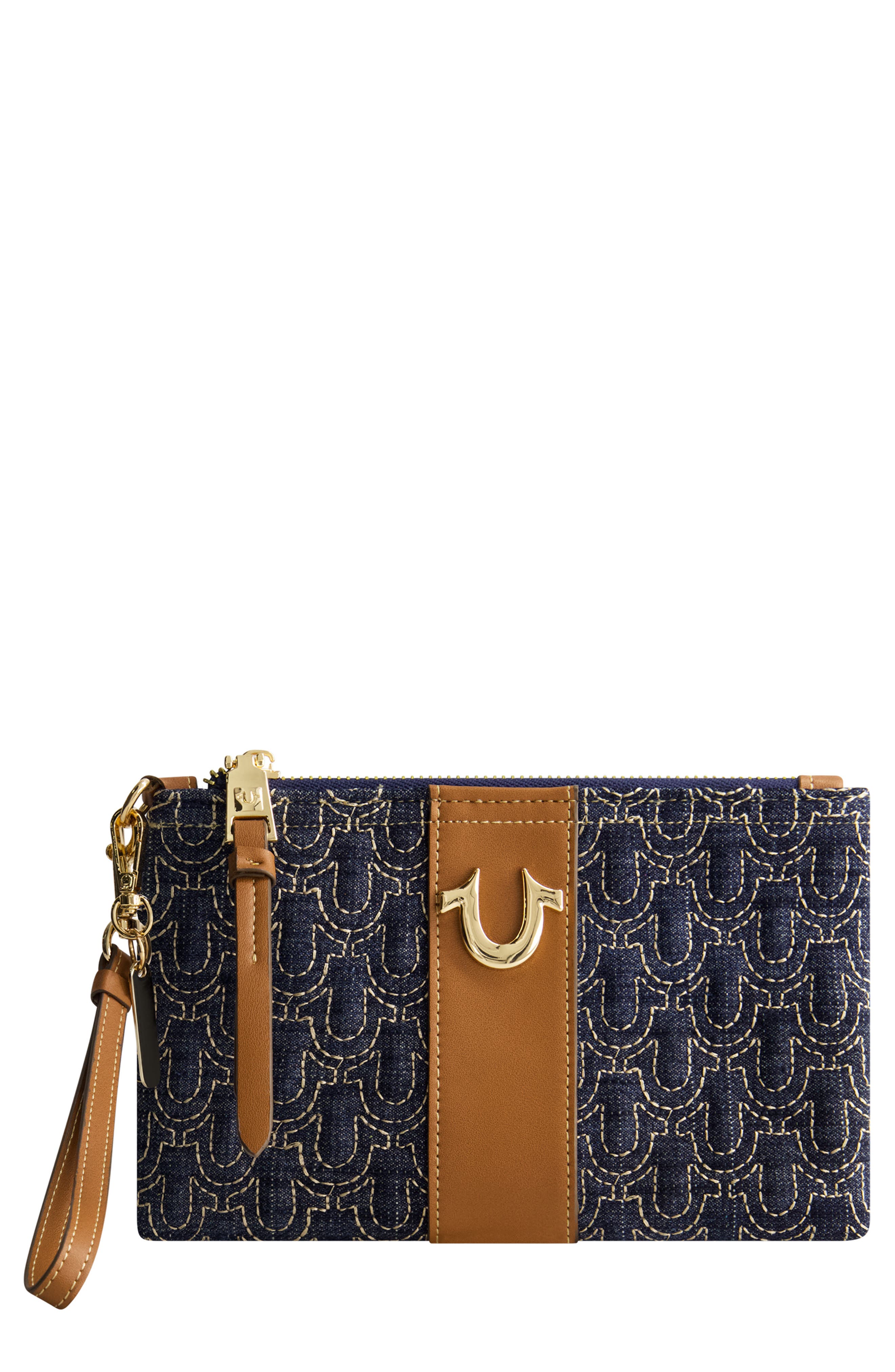 Quilted Horseshoe Wristlet Pouch, Main, color, DARK DENIM