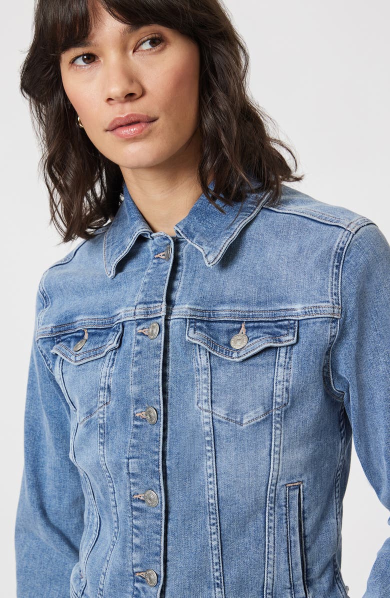Mavi Jeans Cecilia Slim Fit Denim Trucker Jacket, Alternate, color, Light Brushed Flex Blue