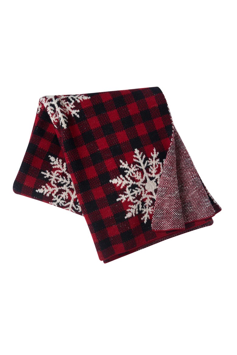 50" x 60" Plaid Red Checkered Snowflake Accent Throw Blanket, Alternate, color, Red