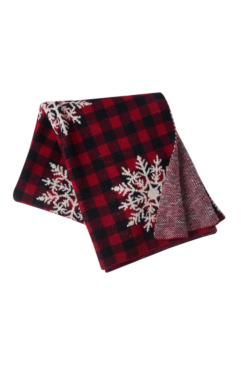 C&F Home 50" x 60" Plaid Red Checkered Snowflake Design Premium Accent Christmas Winter Holidays Throw Blanket, Alternate, color, Red