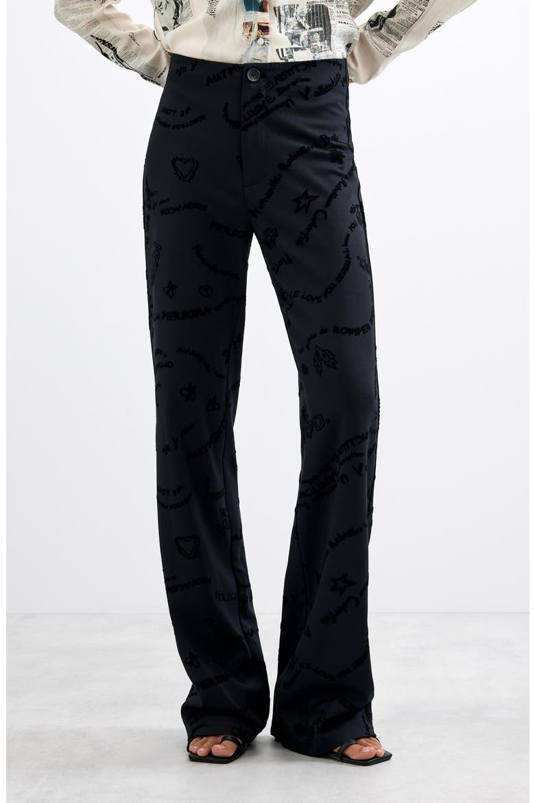 Graphic Print Knit Pants, Alternate, color, BLACK