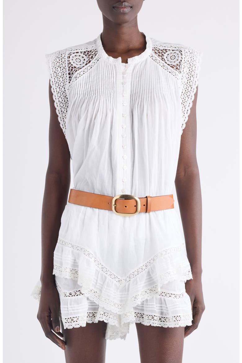 Gresia Crochet Accent Cotton Button-Up Shirt, Main, color, WHITE