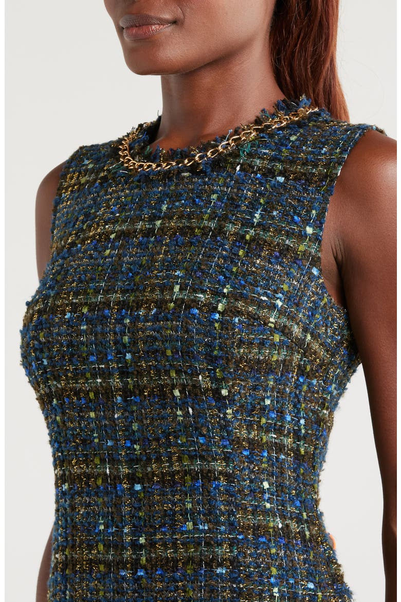 Chain Detail Metallic Tweed Dress, Alternate, color, BLACK MULT