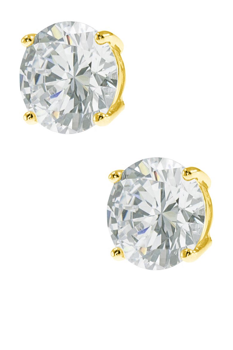 Round Cut CZ Stud Earrings, Alternate, color, CLEAR/GOLD