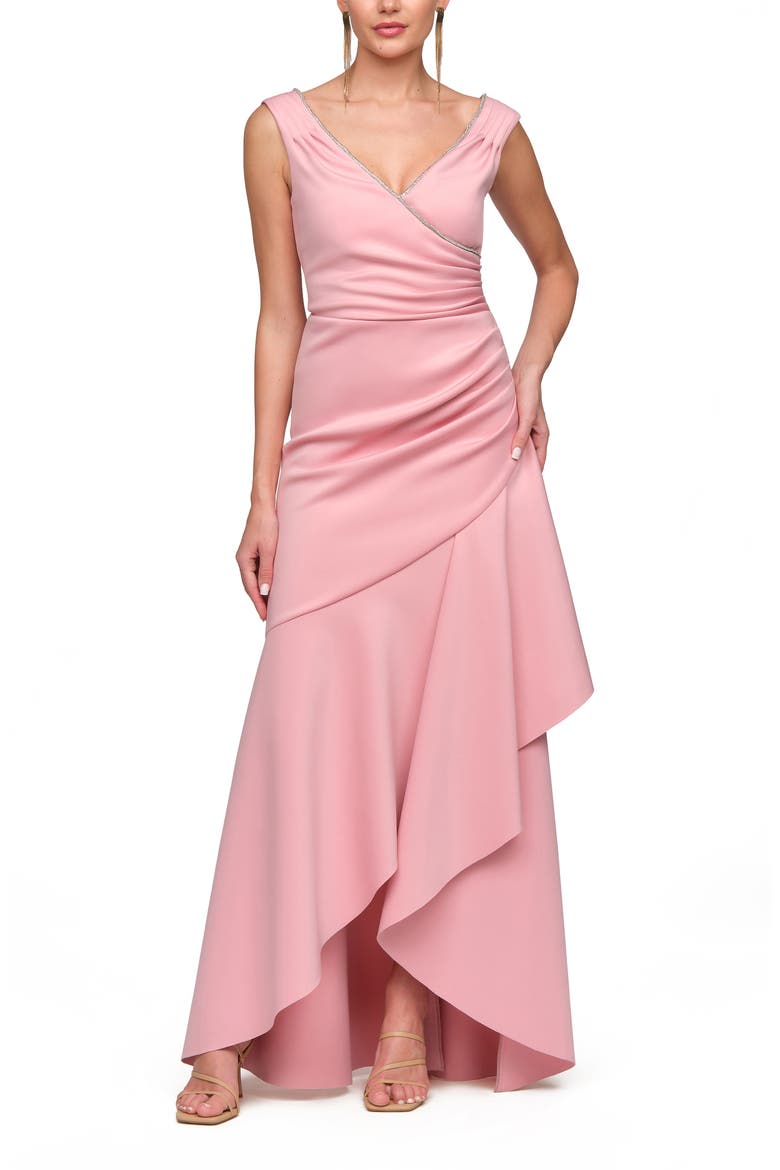 Marla Diamante Trim High Low Gown, Main, color, WARM ROSE