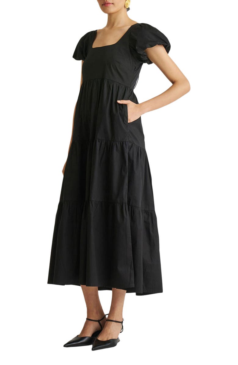 Reistor Puff Sleeve Tiered Maxi Dress, Alternate, color, Black