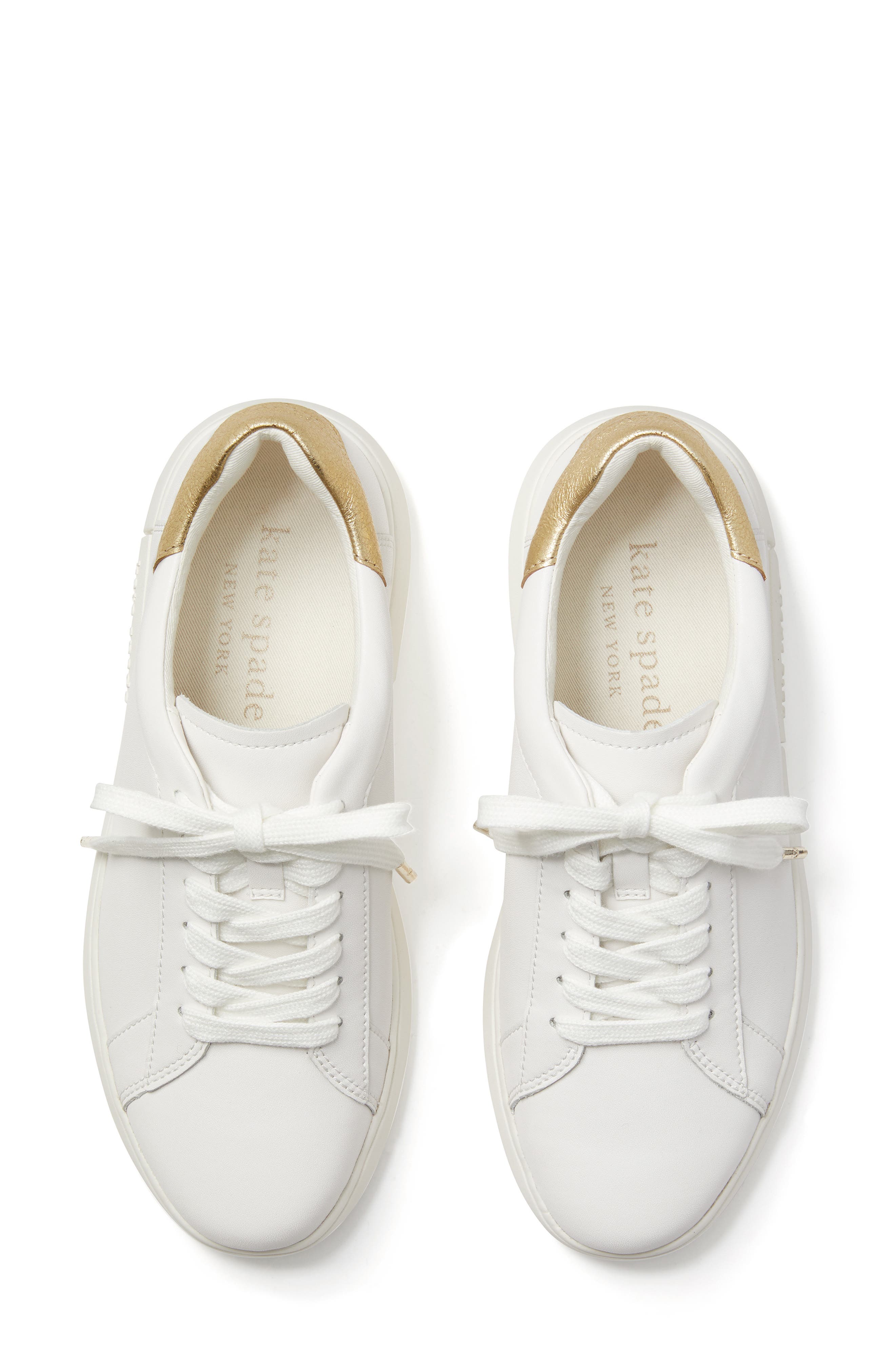 Kate Spade New York lift platform sneaker, Alternate, color, Optic White/ Pale Gold Leather