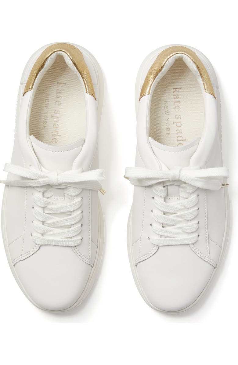 Kate Spade New York lift platform sneaker, Alternate, color, Optic White/ Pale Gold Leather