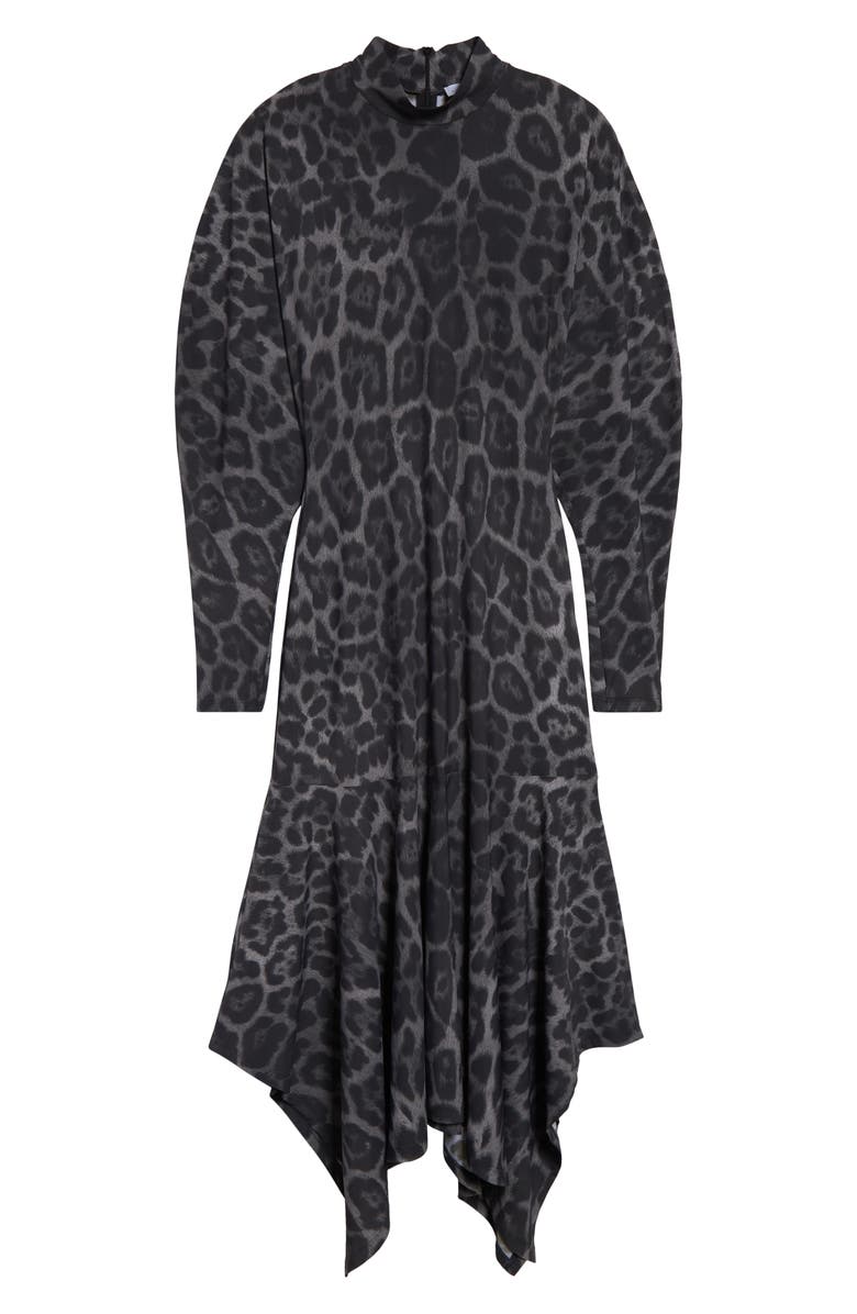 Stella McCartney Leopard Print Long Sleeve Handkerchief Hem Dress, Alternate, color, 1230 - Ash Grey