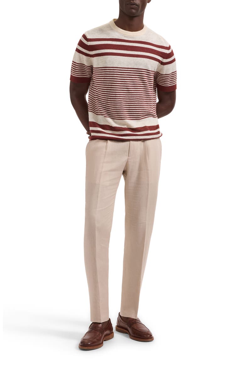Stripe Short Sleeve Linen & Cotton Blend Sweater, Alternate, color, SIENNA