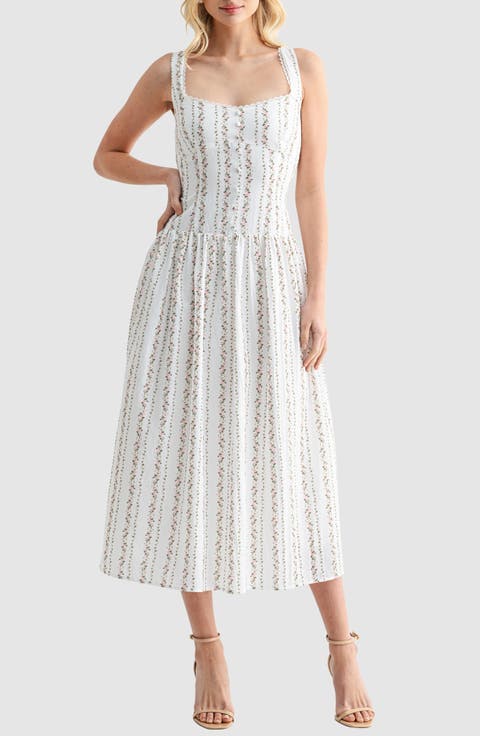 Floral Button Detail Fit & Flare Midi Sundress