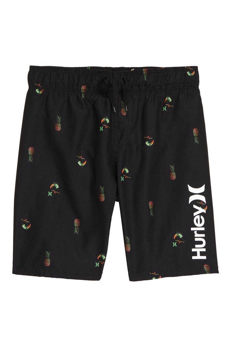 Pineapple & Toucan Swim Trunks, Main, color, BLACK